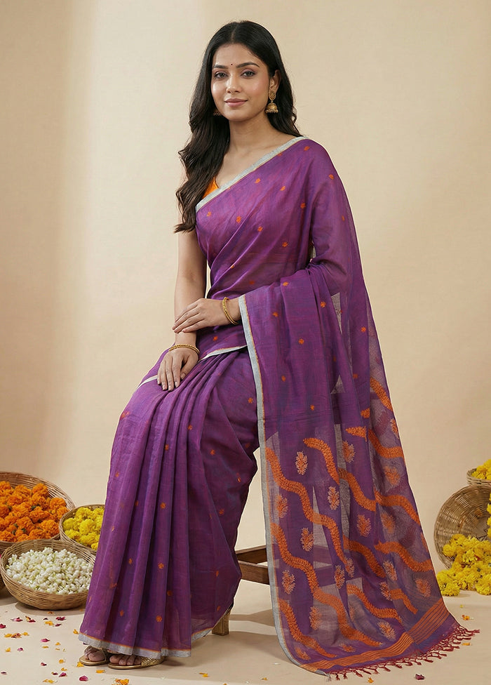 Purple Matka Silk Saree With Blouse Piece