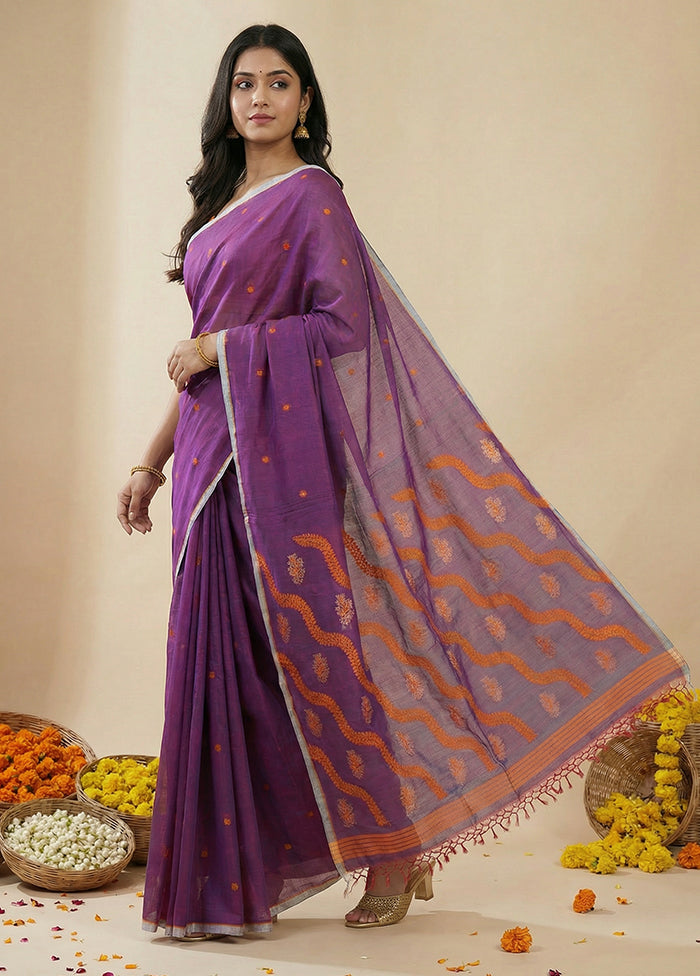 Purple Matka Silk Saree With Blouse Piece