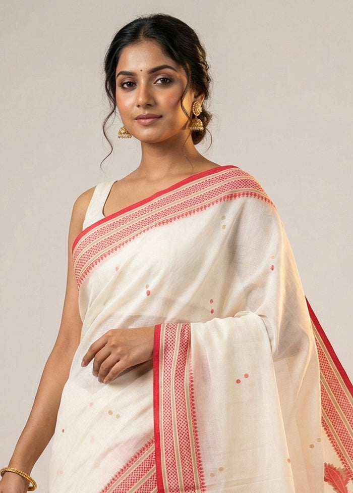 White Matka Silk Saree With Blouse Piece