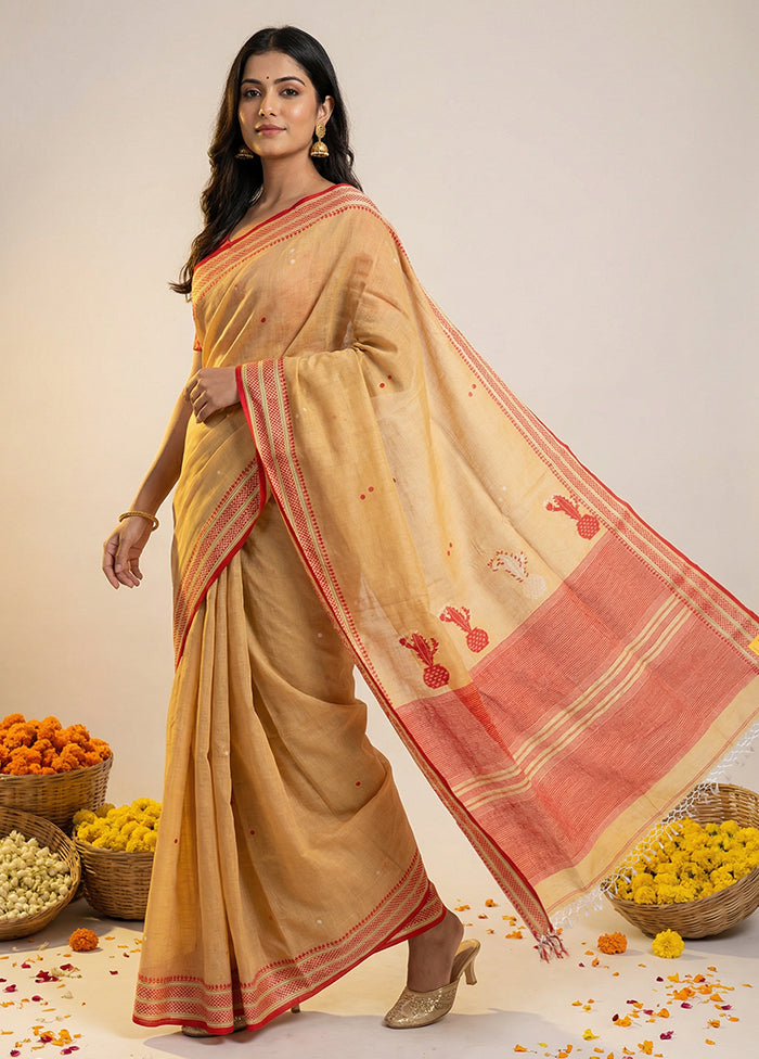 Cream Matka Silk Saree With Blouse Piece