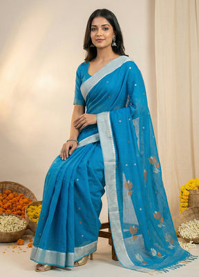 Blue Matka Silk Saree With Blouse Piece