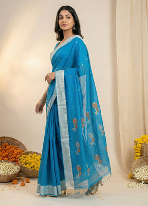 Blue Matka Silk Saree With Blouse Piece