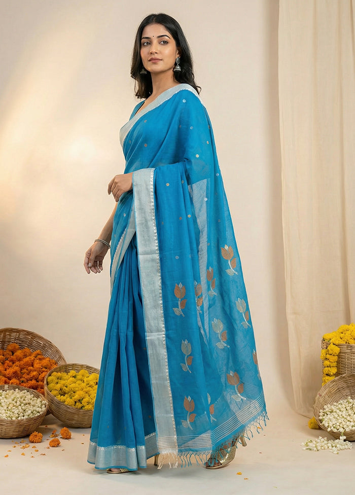 Blue Matka Silk Saree With Blouse Piece