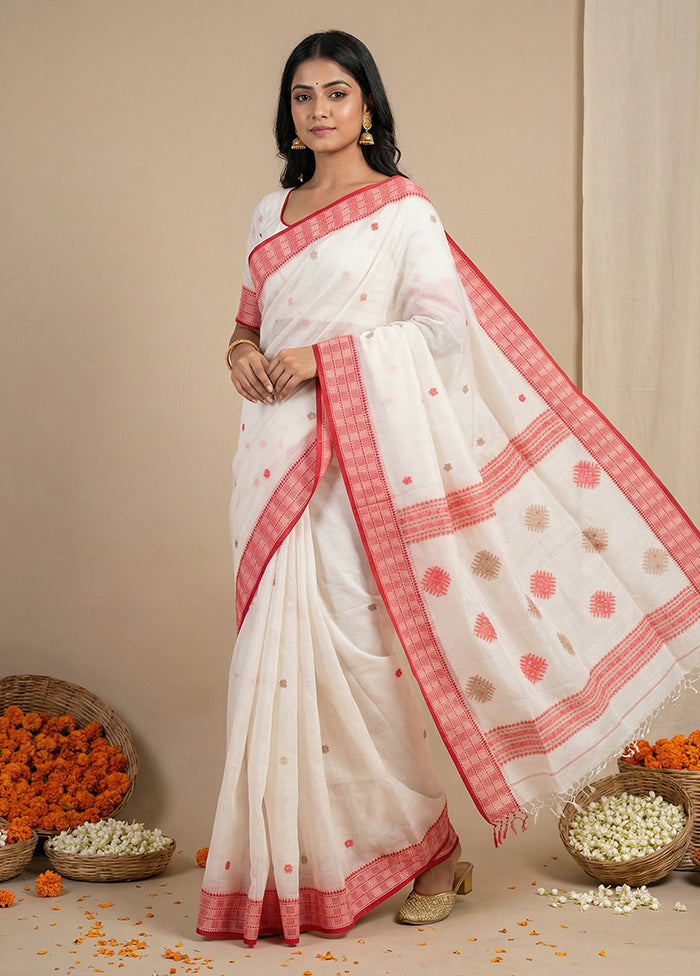 White Matka Silk Saree With Blouse Piece