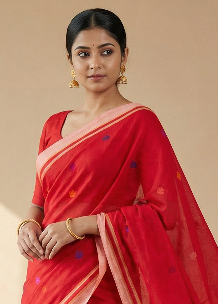 Red Matka Silk Saree With Blouse Piece