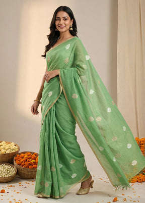 Green Matka Silk Saree With Blouse Piece