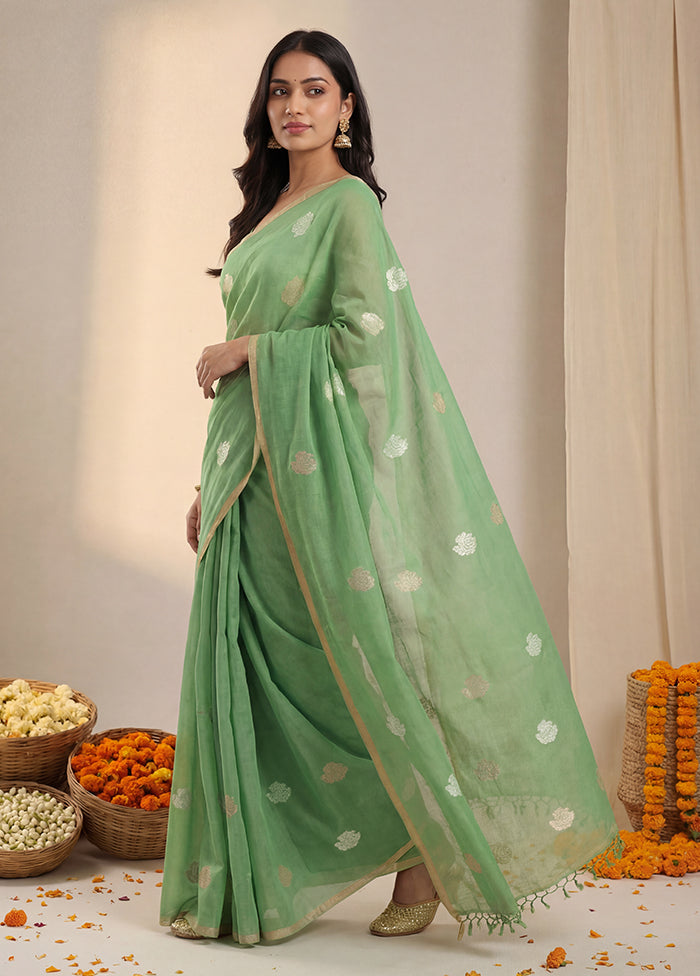 Green Matka Silk Saree With Blouse Piece