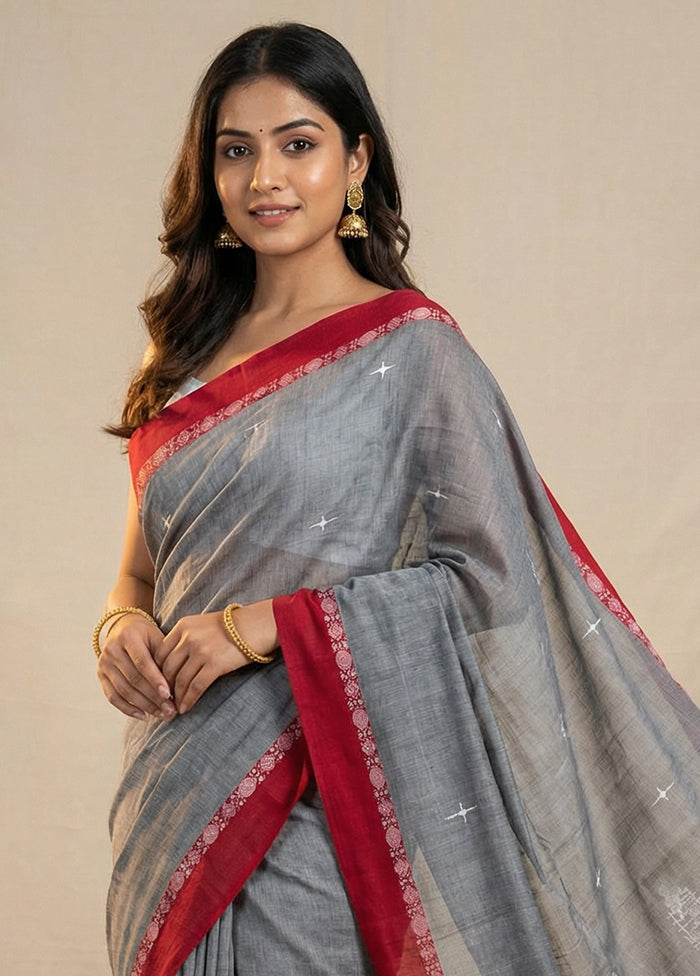 Grey Matka Silk Saree With Blouse Piece