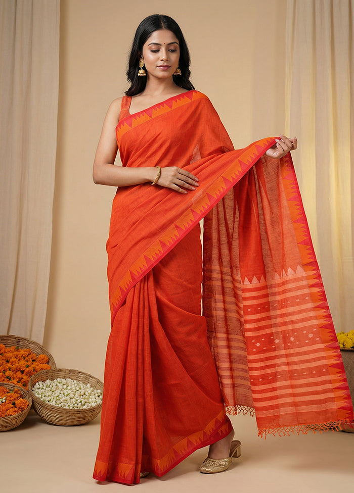 Rust Matka Silk Saree With Blouse Piece