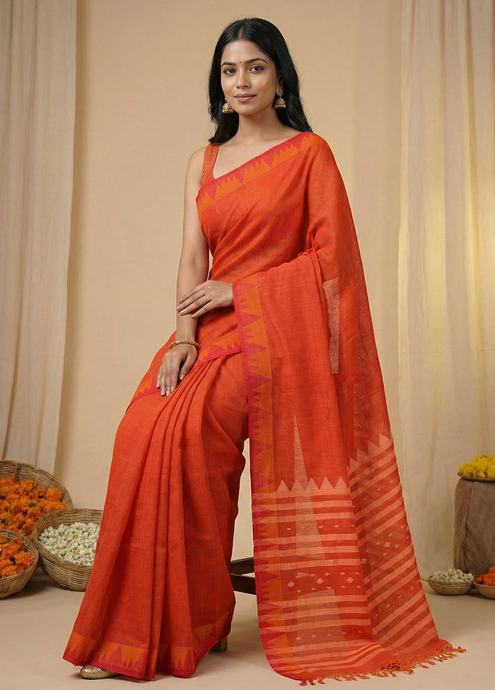 Rust Matka Silk Saree With Blouse Piece