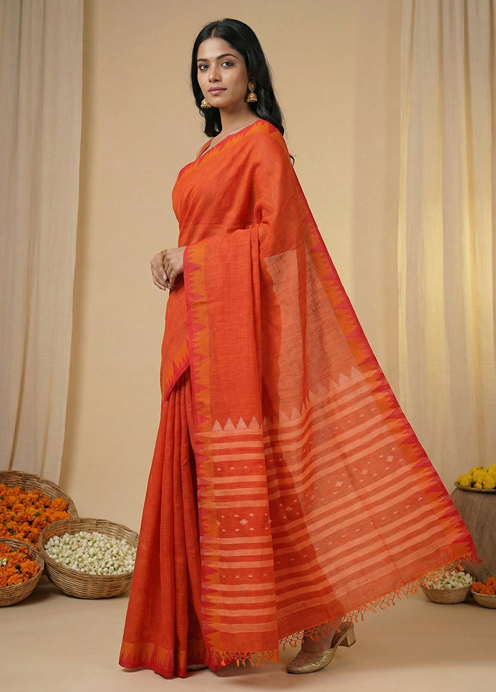 Rust Matka Silk Saree With Blouse Piece
