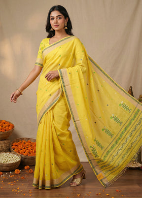 Yellow Matka Silk Saree With Blouse Piece