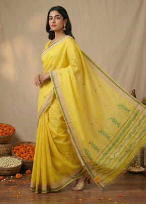 Yellow Matka Silk Saree With Blouse Piece