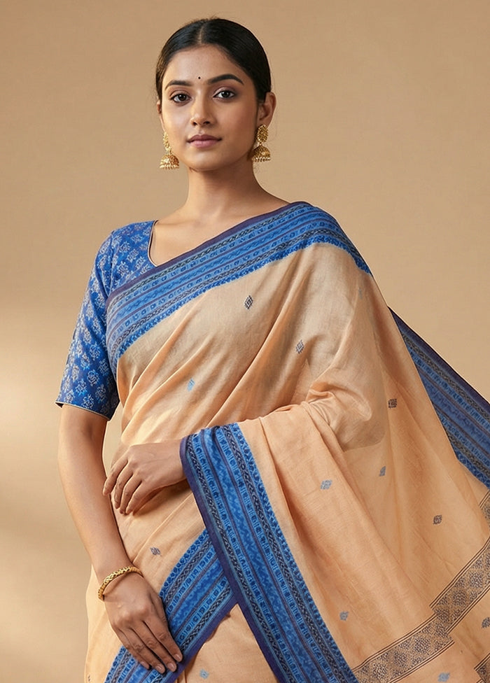 Cream Matka Silk Saree With Blouse Piece
