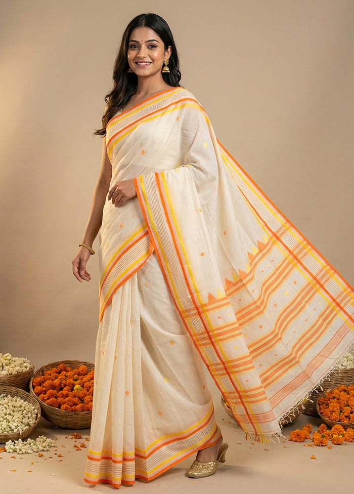 White Matka Silk Saree With Blouse Piece