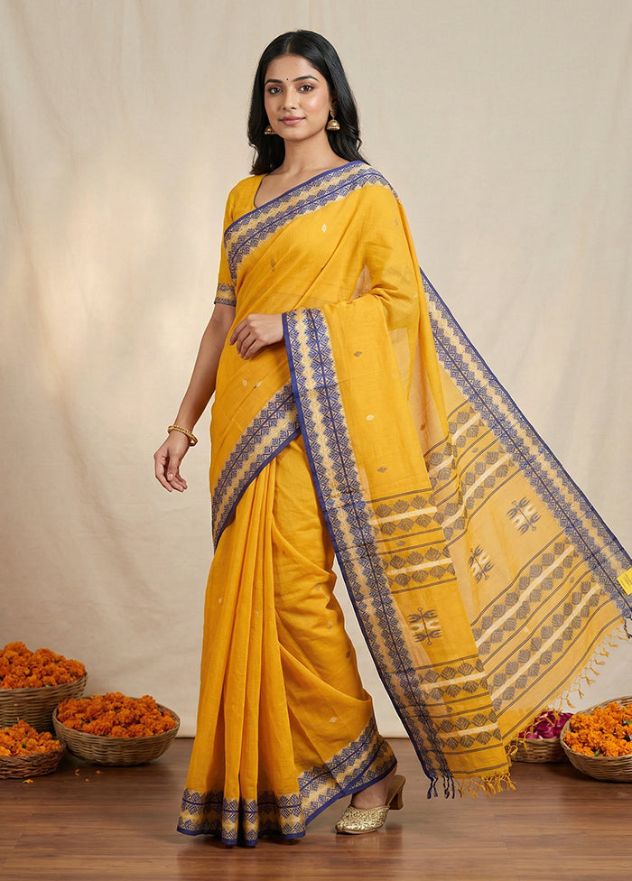 Yellow Matka Silk Saree With Blouse Piece
