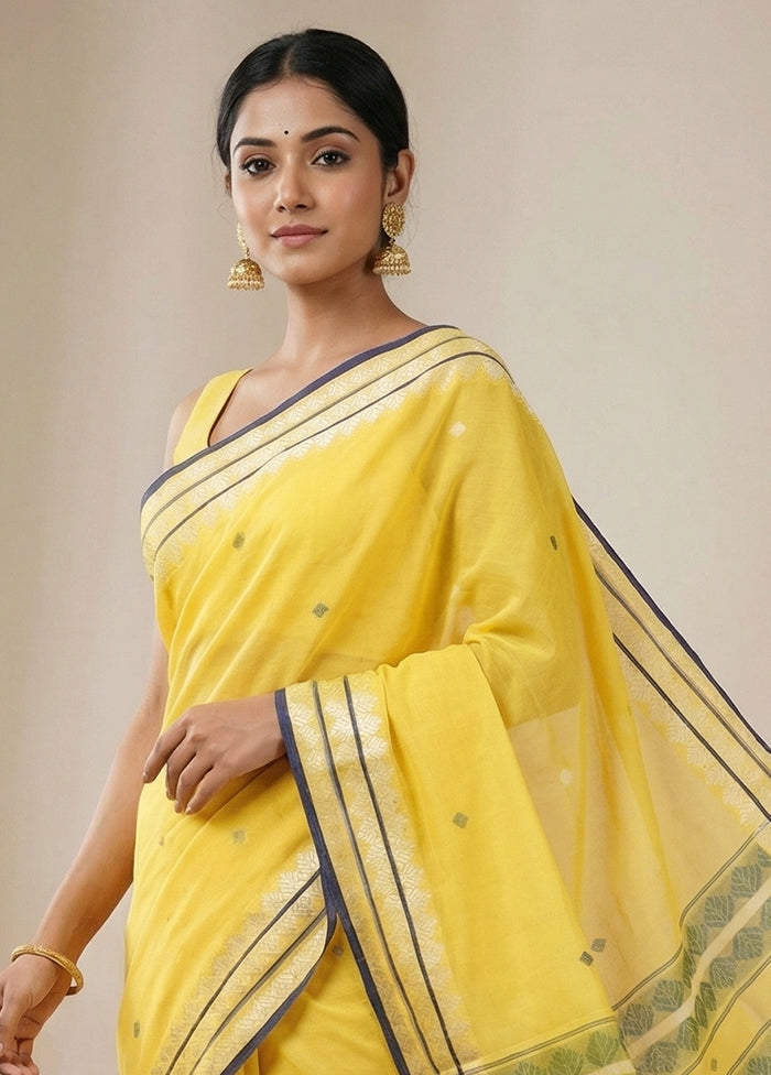 Yellow Matka Silk Saree With Blouse Piece