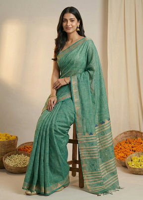 Green Matka Silk Saree With Blouse Piece