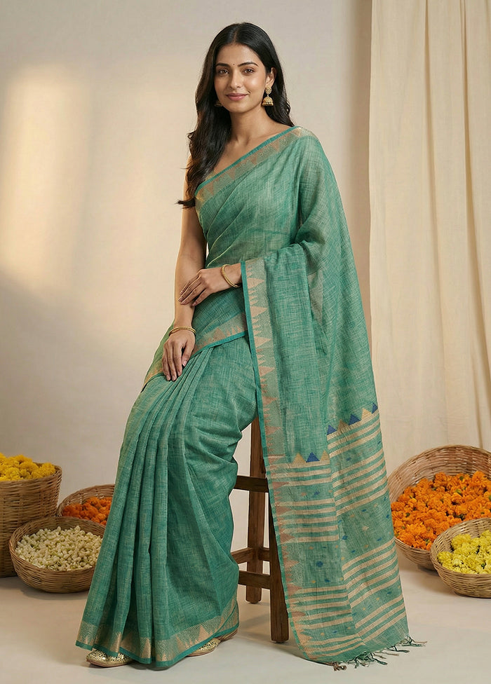 Green Matka Silk Saree With Blouse Piece