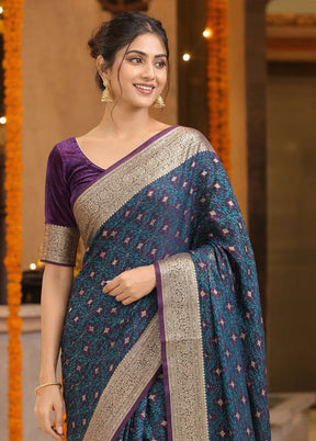 Purple Tanchoi Silk Saree With Blouse Piece
