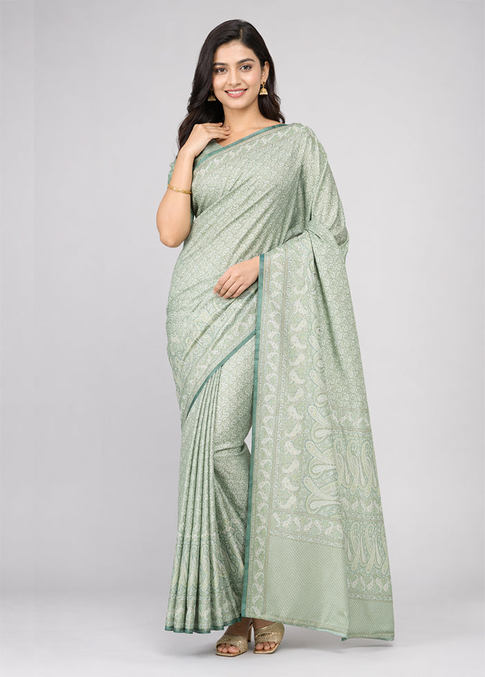 Green Jamewar Silk Saree With Blouse Piece