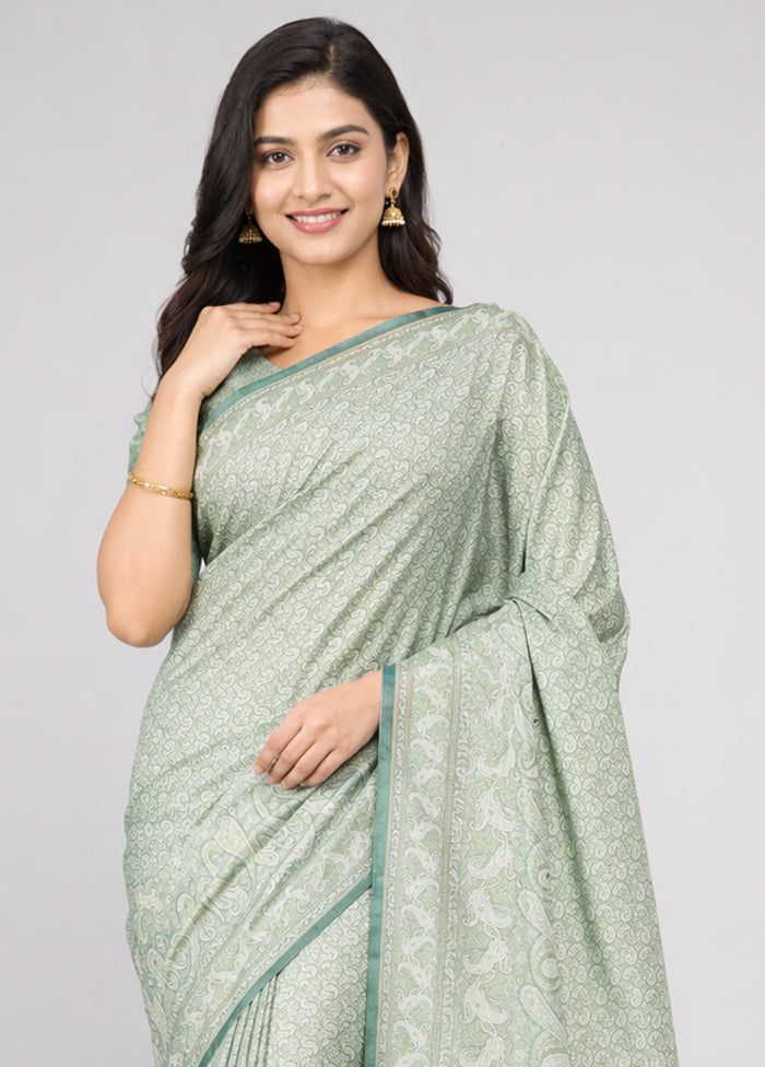 Green Jamewar Silk Saree With Blouse Piece