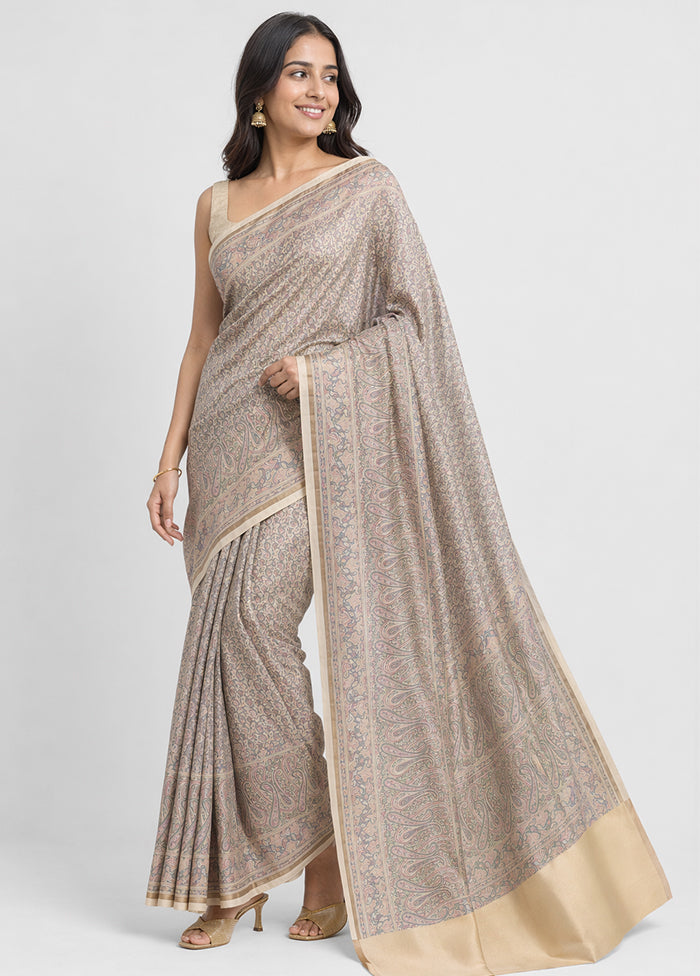Pink Jamewar Silk Saree With Blouse Piece