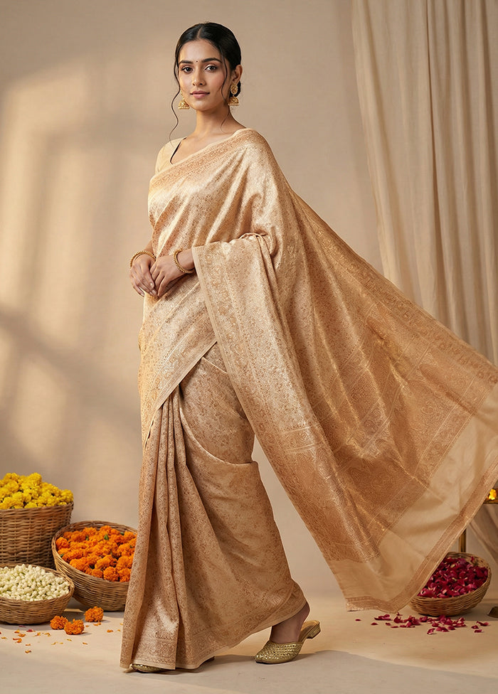Cream Jamewar Silk Saree With Blouse Piece