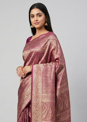 Purple Jamewar Silk Saree With Blouse Piece