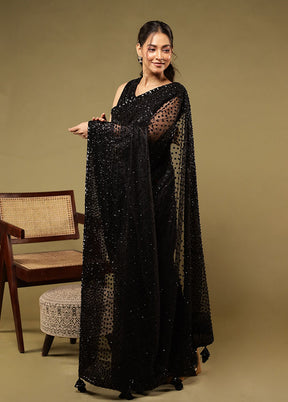 Black Handloom Pure Georgette Saree With Blouse Piece