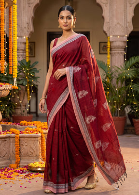 Maroon Matka Silk Saree With Blouse Piece