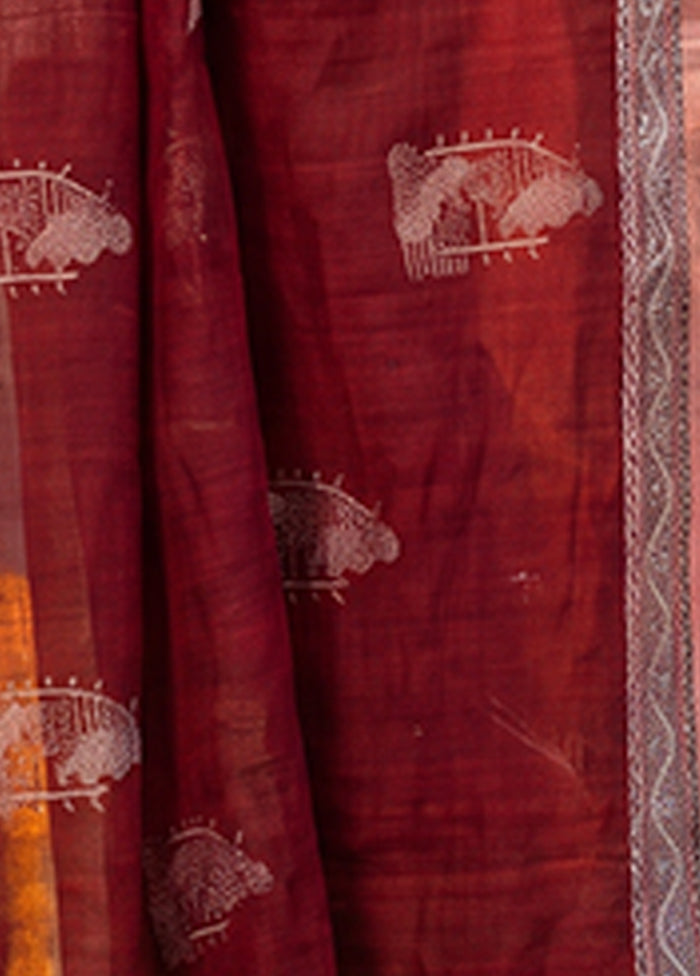 Maroon Matka Silk Saree With Blouse Piece