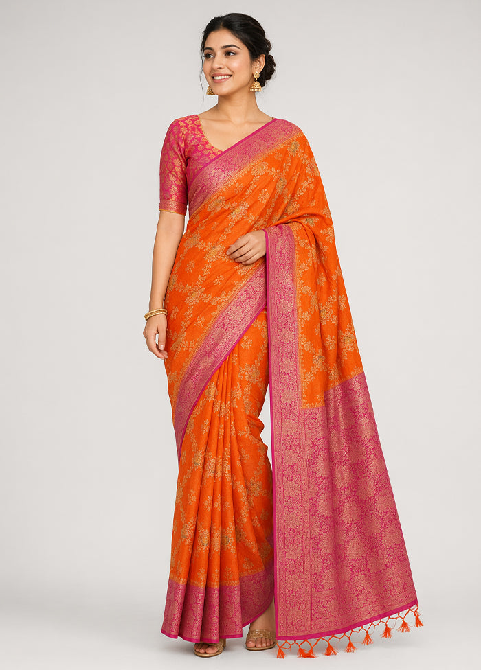 Orange Dupion Silk Saree With Blouse Piece