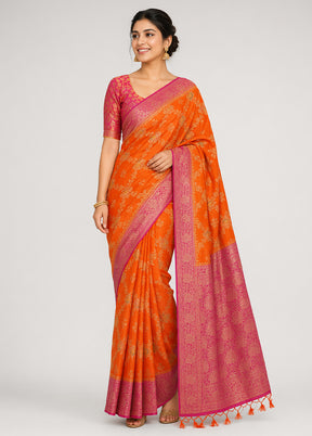 Orange Dupion Silk Saree With Blouse Piece