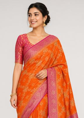 Orange Dupion Silk Saree With Blouse Piece