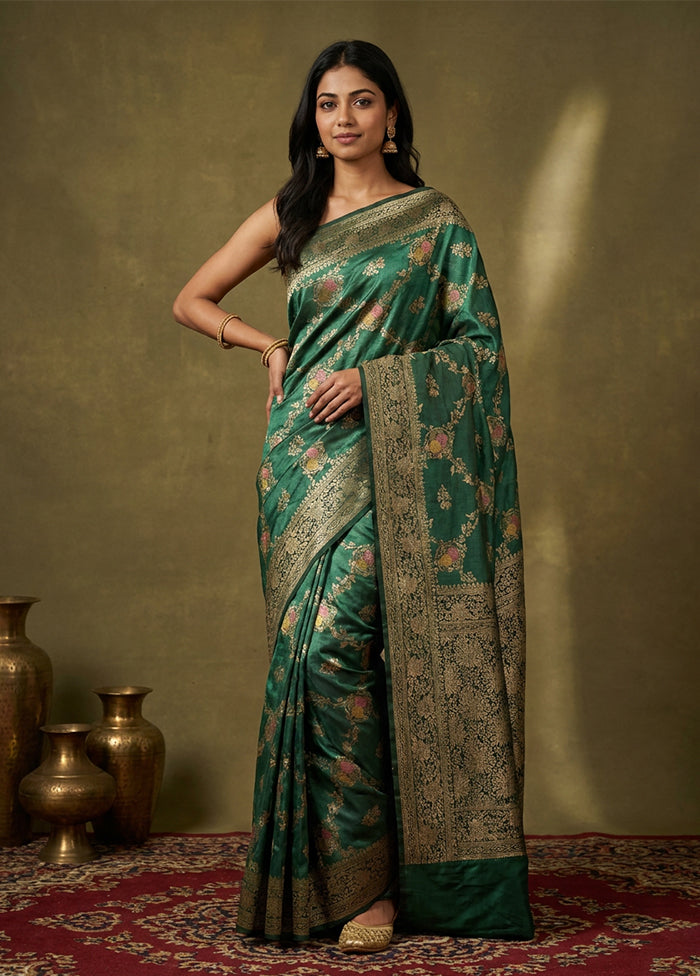 Green Dupion Silk Saree With Blouse Piece