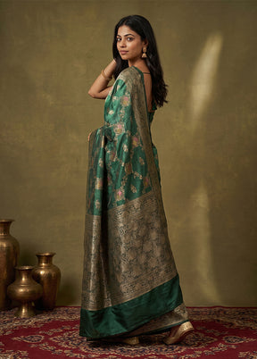 Green Dupion Silk Saree With Blouse Piece