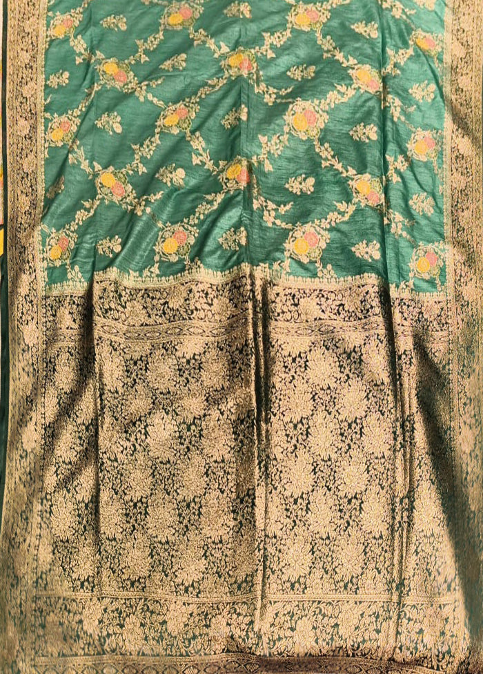 Green Dupion Silk Saree With Blouse Piece