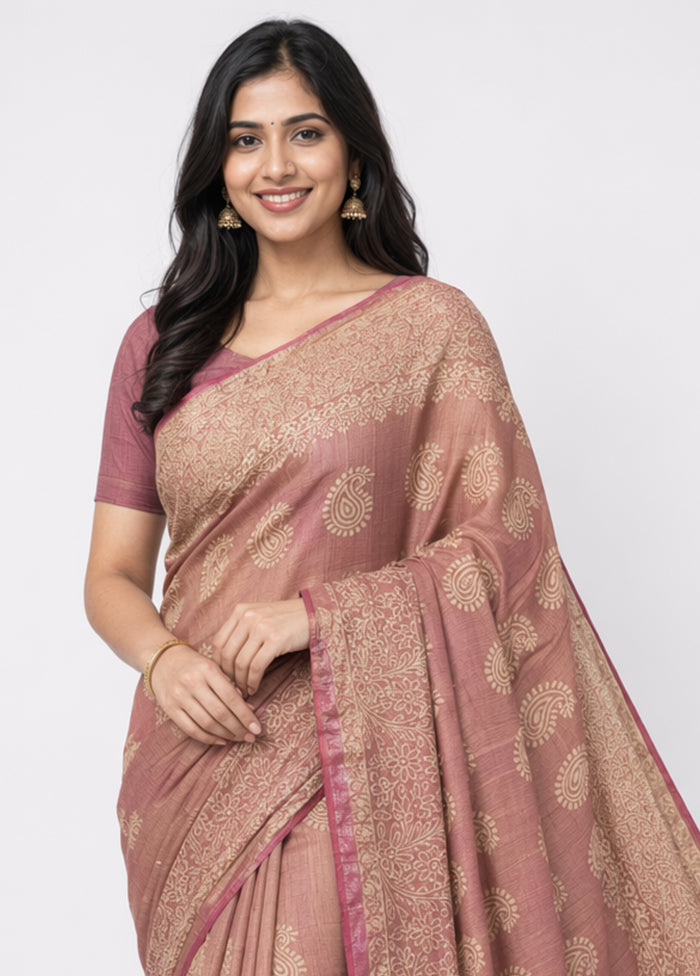 Pink Printed Pure Silk Saree Without Blouse Piece
