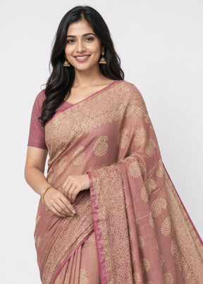 Pink Printed Pure Silk Saree Without Blouse Piece