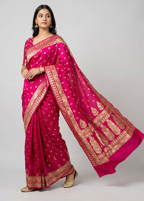 Pink Handloom Banarasi Pure Silk Saree With Blouse Piece