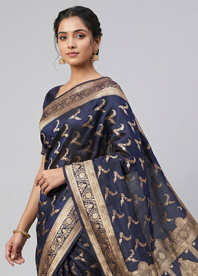 Blue Banarasi Silk Saree With Blouse Piece