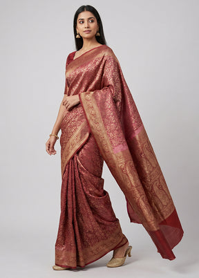 Pink Jamewar Silk Saree With Blouse Piece