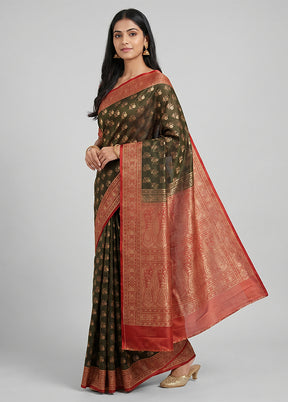 Grey Jamewar Silk Saree With Blouse Piece