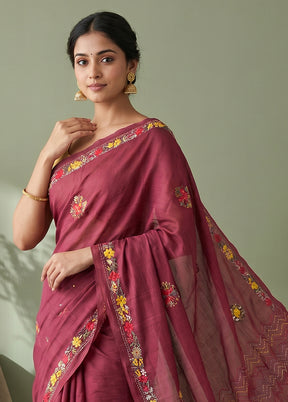 Purple Tussar Silk Saree With Blouse Piece