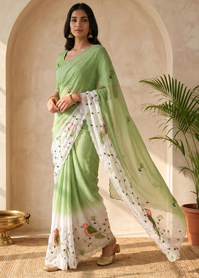 Green Tissue Silk Saree With Blouse Piece