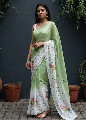 Green Tissue Silk Saree With Blouse Piece