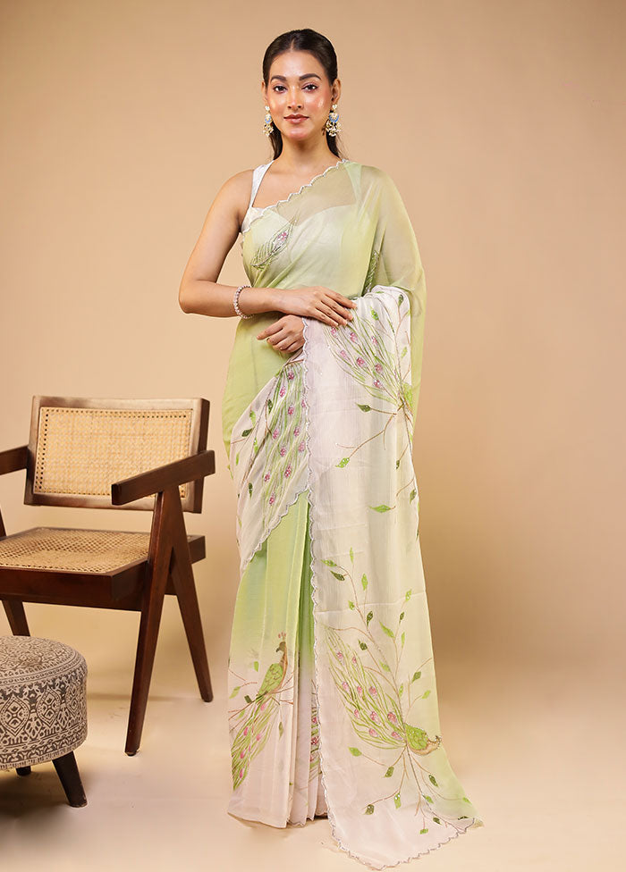 Green Tissue Silk Saree With Blouse Piece