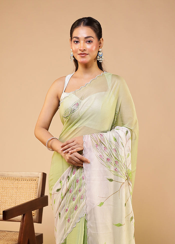 Green Tissue Silk Saree With Blouse Piece