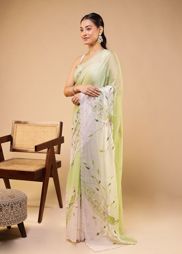 Green Tissue Silk Saree With Blouse Piece